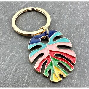 Tropical Rainbow Monstera Palm Leaf Keychain or Purse Charm